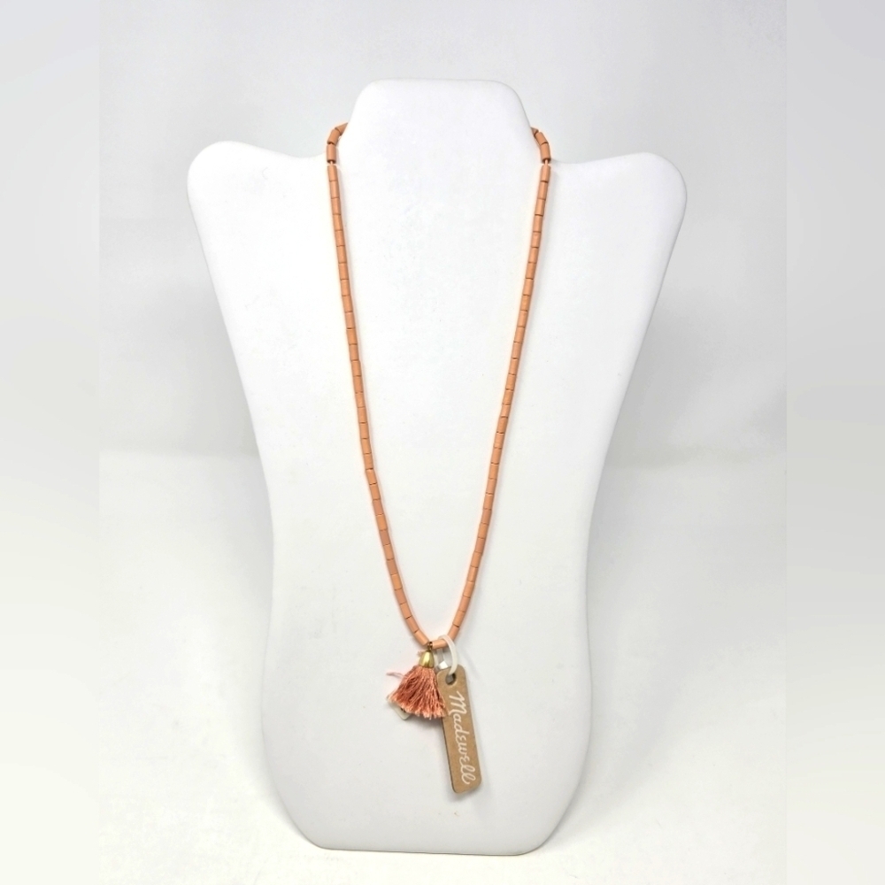 NWT MADEWELL BOHO TASSEL NECKLACE  PEACH BLUSH SLIDE ADJUSTABLE FASHION JEWELRY